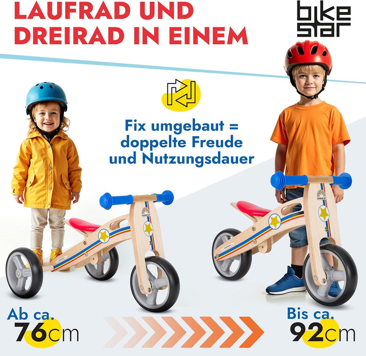 BIKESTAR Mini Kinder Laufrad Holz Lauflernrad mit DREI Rädern für Jungen und Mädchen ab 1 – 1,5 Jahr