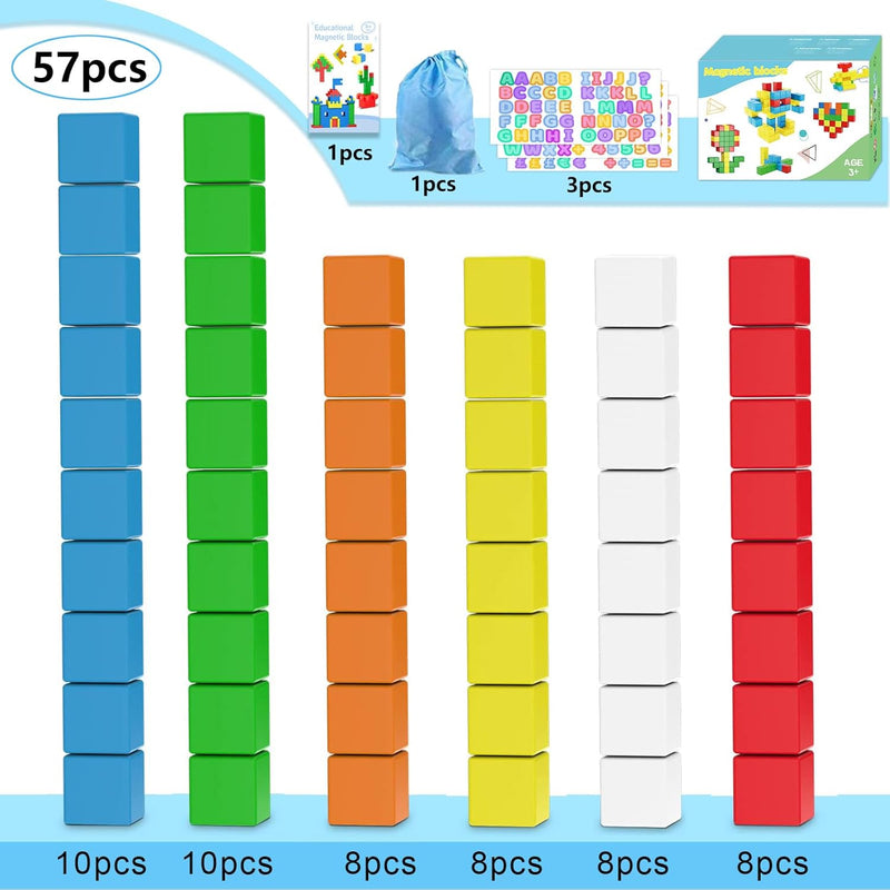 AOMIKS 57 Stück Magnetblöcke STEM Magnetische Bausteine, 3D-pädagogisches Bauspielzeug für Kinder im