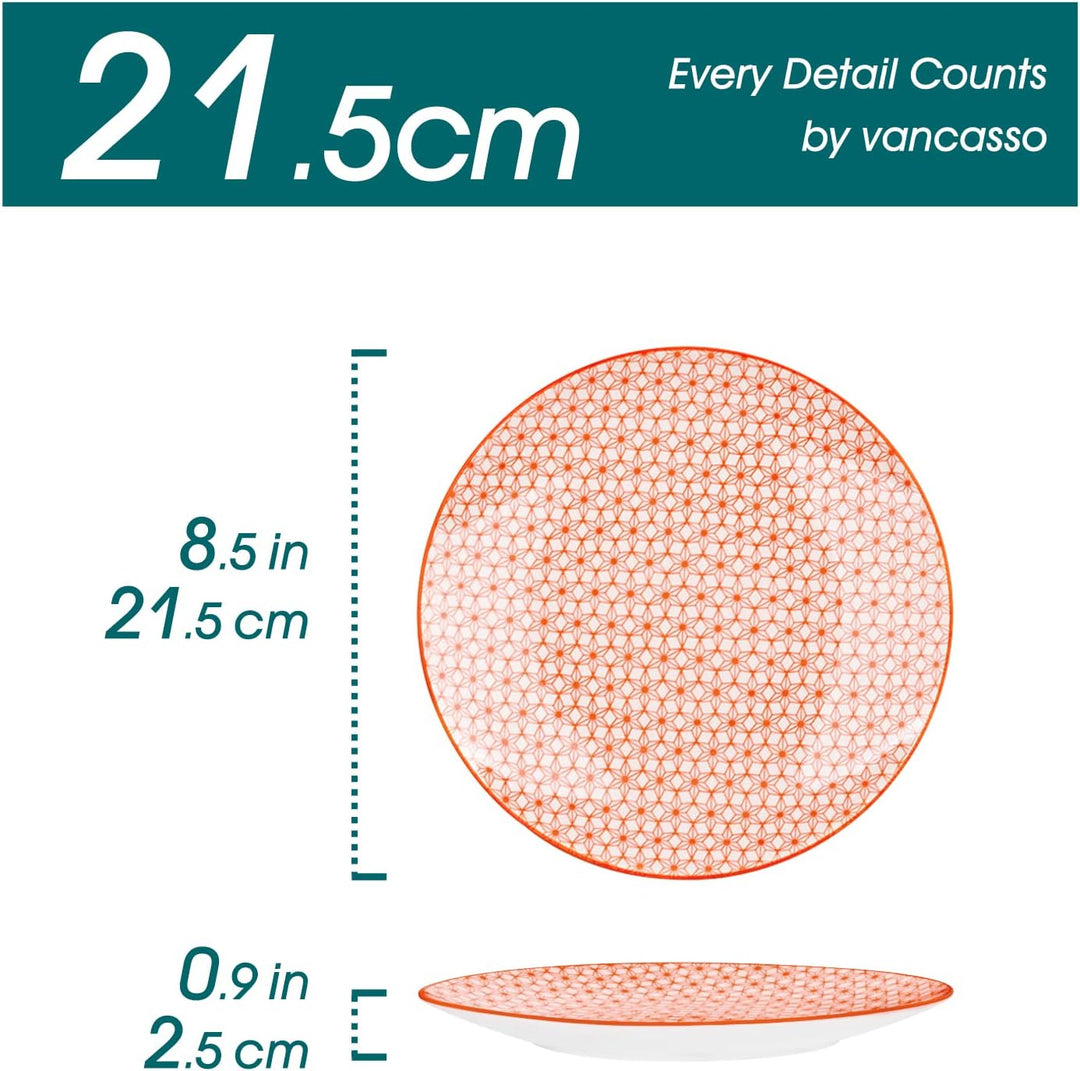 vancasso Natsuki Porzellan Dessertteller, 4 teilig Set Kuchenteller, Ø 21,5 cm Flachteller für Frühs