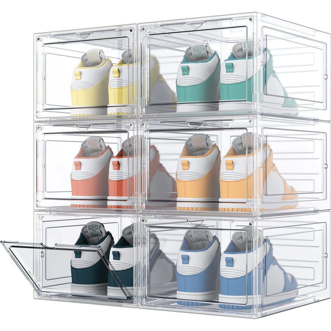 HOMIDEC Schuhboxen Stapelbar Transparent, 6 Stück Hartplastik Schuhkarton mit Deckel, Schuhaufbewahr