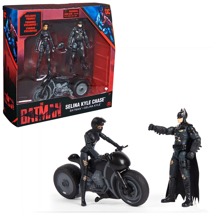 DC Batman The Batman 10cm Spielset mit Batman-, Selina Kyle-Actionfiguren und Selina Kyle-Bike inkl.