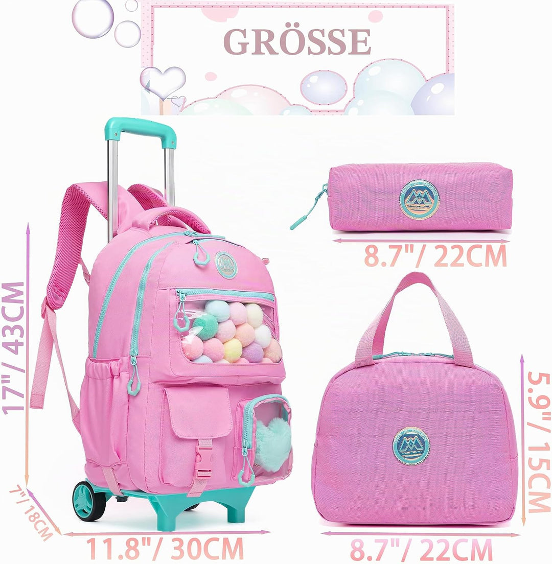 HTgroce Rosa Süsser Kinder Trolley Rucksack Schultasche Schulranzen Mädchen schultrolleys Schulrucks