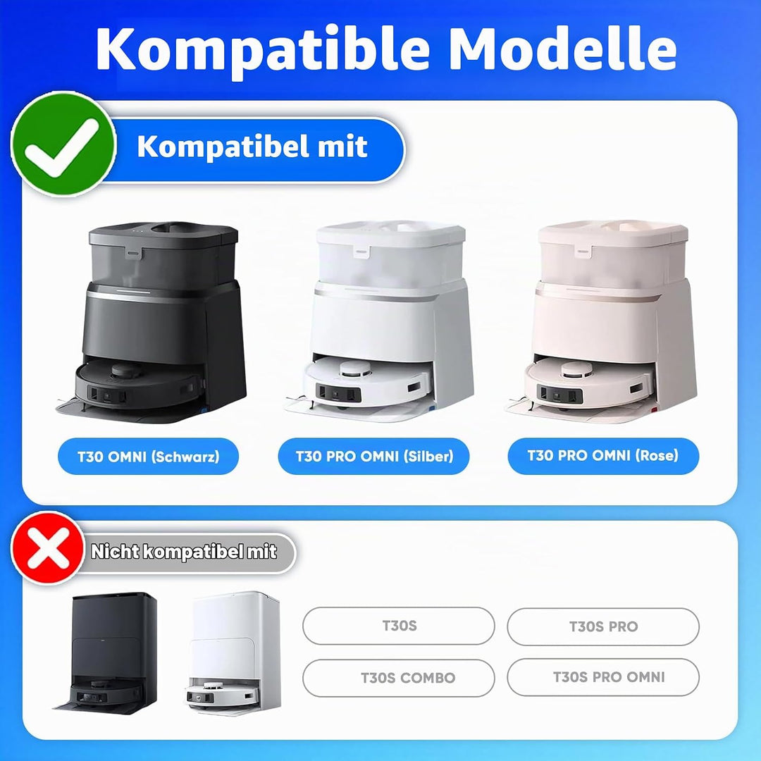 19 Stück Zubehörset für Ecovacs Deebot T30 Pro Omni / T30 Omni Saugroboter, Ersatzteile mit 1 Gummi-