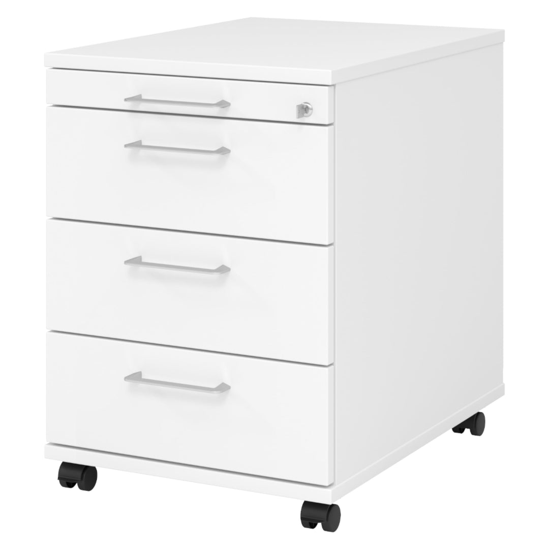 bümö Rollcontainer mit Schubladen, Container abschliessbar aus Holz in Weiss - Rollwagen für's Büro