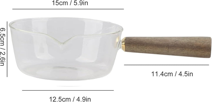 Stielkasserolle, Glas Milchtopf mit Holzgriff Kochtopf Stieltopf Nudeltopf mit V-förmige Tülle Sauce