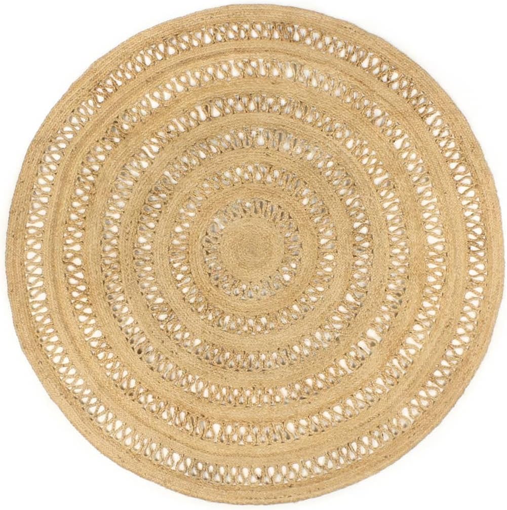homiuse Teppich Handgefertigt Geflochten Jute 180 cm Teppich Wohnzimmer Teppich Rund Outdoor Teppich