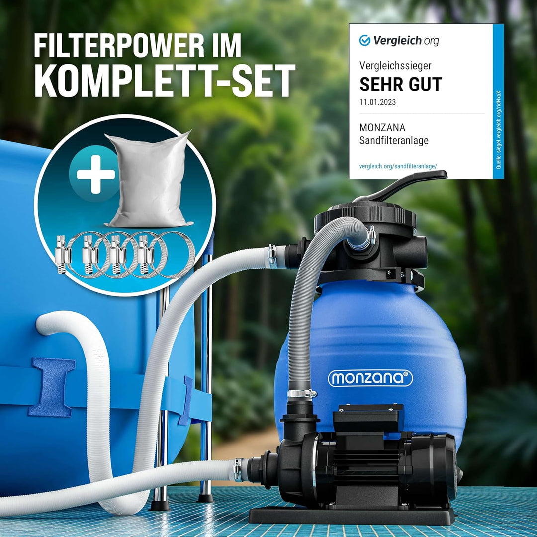 Monzana Sandfilteranlage Pool Selbstansaugend 10.200L/h 450 Watt 2in1 Adapter Ø32mm - 38mm 4Wege Ven