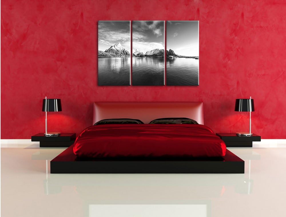 Pixxprint Lofoten in Norwegen Kunst B&W als Leinwandbild | Grösse: 3 Teilig (120x80) | Wandbild| Kun