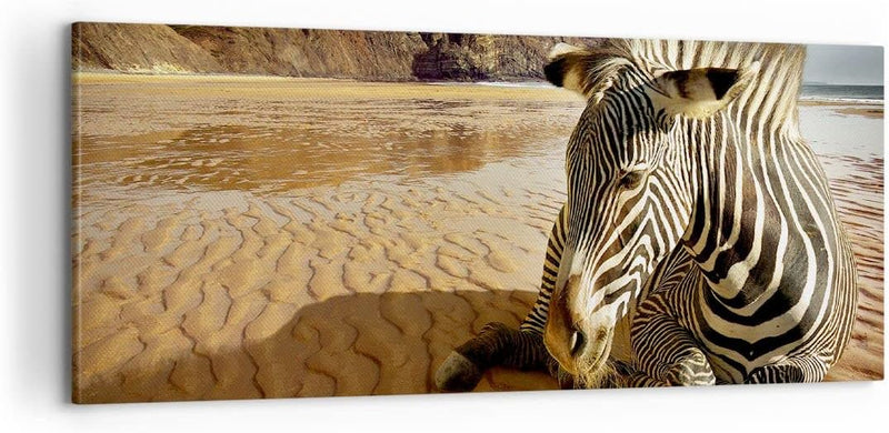 Panorama Bilder auf Leinwand 100x40cm Leinwandbild Zebra Strand Landschaft Gross Wanddeko Bild Schla