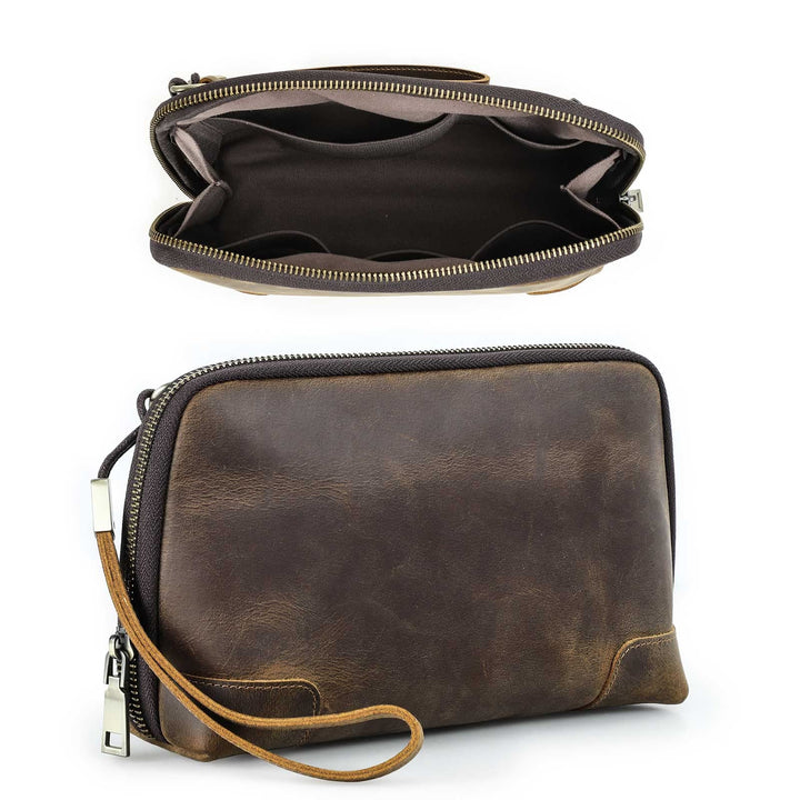 Contacts Männer Leder Reissverschluss Karte Passport Pocket Bill Wallet Geldbörse Handytasche Kaffee