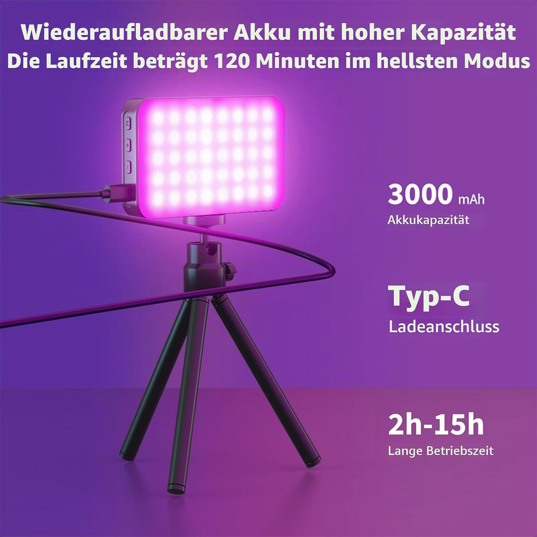 RGB LED Videoleuchte 8W LUXCEO,140 Lampenperlen LED Kamera Licht,USB Wiederaufladbares LED Panel für