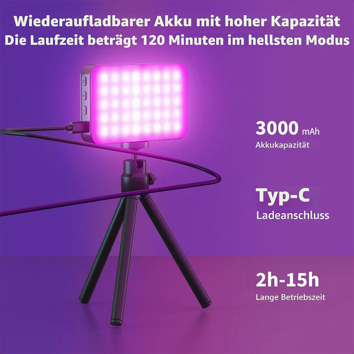 RGB LED Videoleuchte 8W LUXCEO,140 Lampenperlen LED Kamera Licht,USB Wiederaufladbares LED Panel für