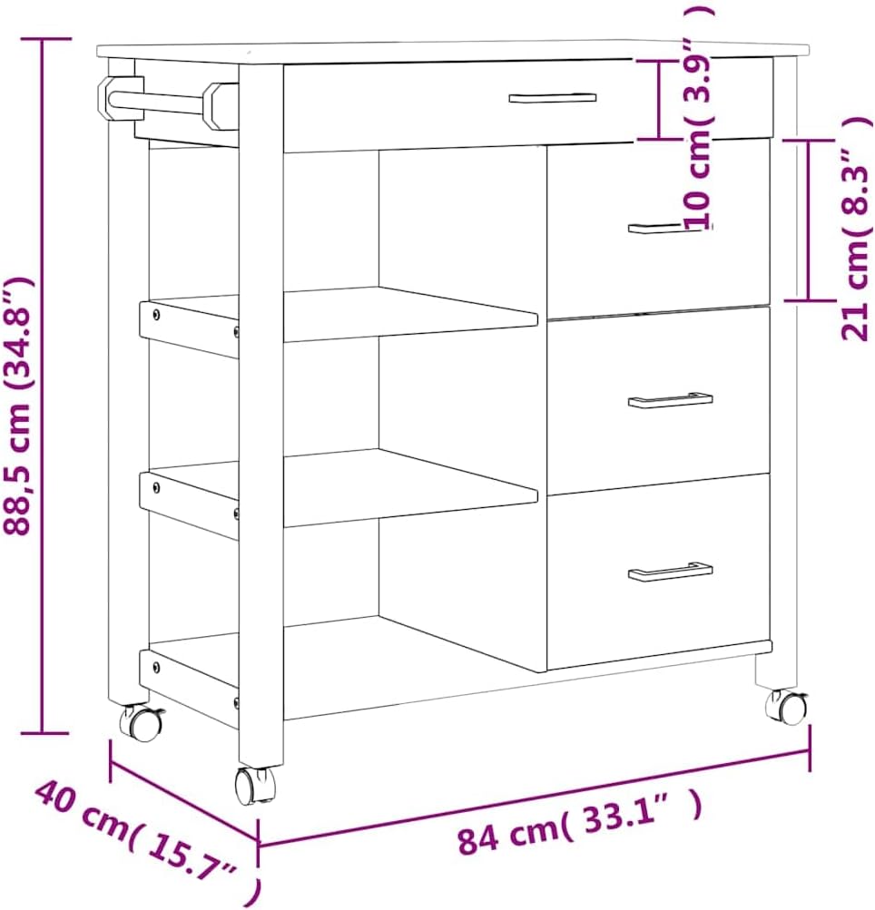 vidaXL Küchenwagen Monza 84x40x88,5 cm Massivholz Kiefer Weiss, Weiss