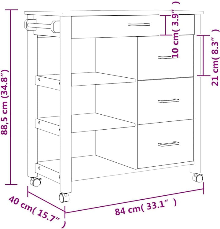 vidaXL Küchenwagen Monza 84x40x88,5 cm Massivholz Kiefer Weiss, Weiss