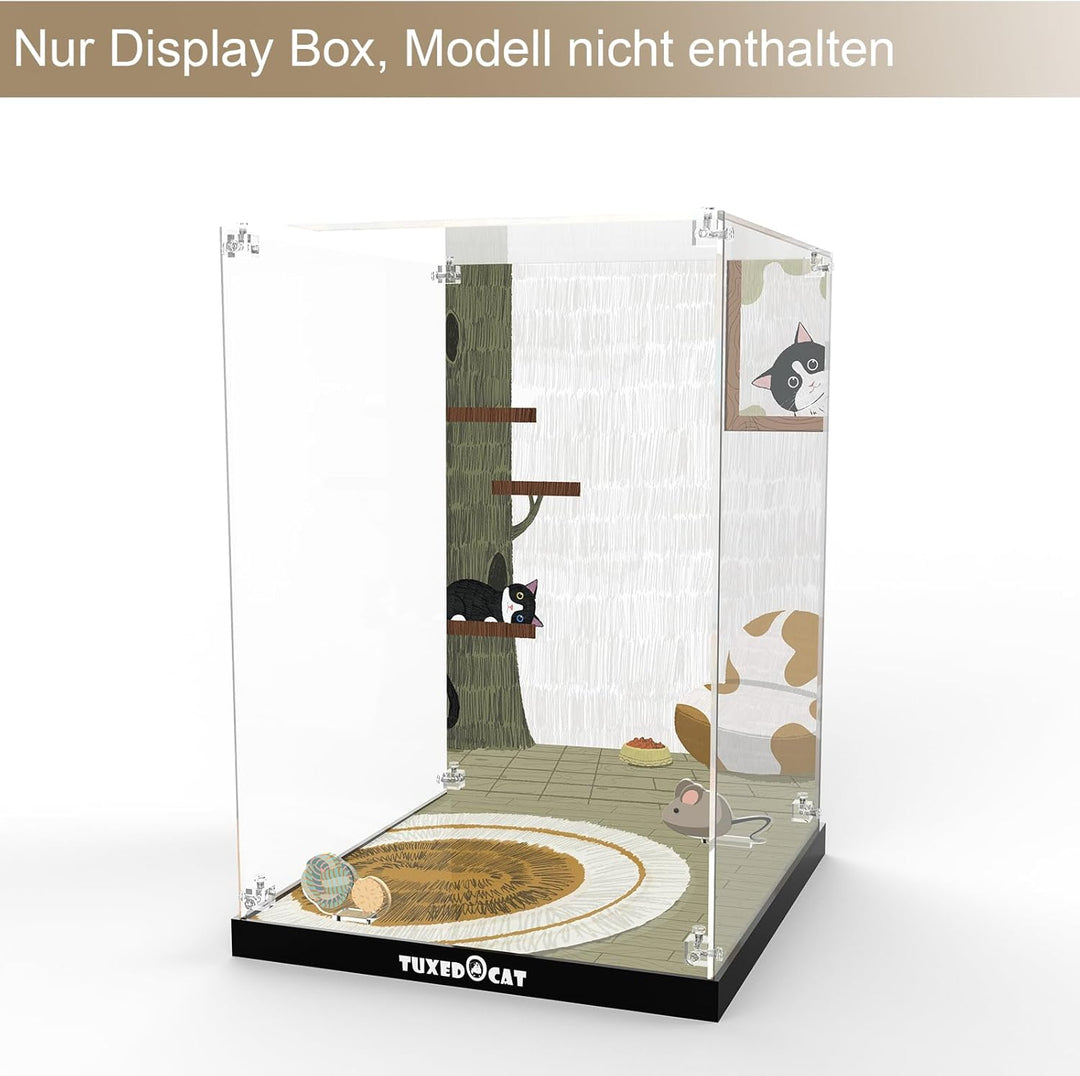 cooldac Acryl-Vitrine kompatibel mit Lego 21349 - Schwarz-weisse Katze, Staubdichte mit HD-animierte