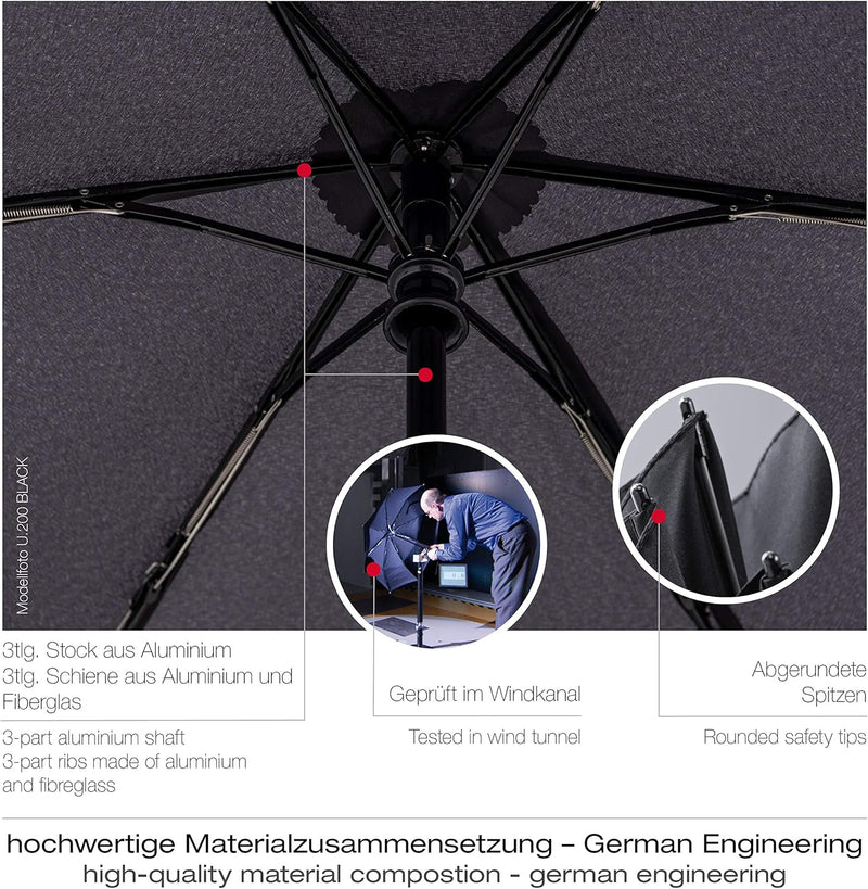 Knirps Taschenschirm Ultra U.200 Medium Duomatic – Auf-Zu-Automatik – Sturmfest – Windproof Vision N