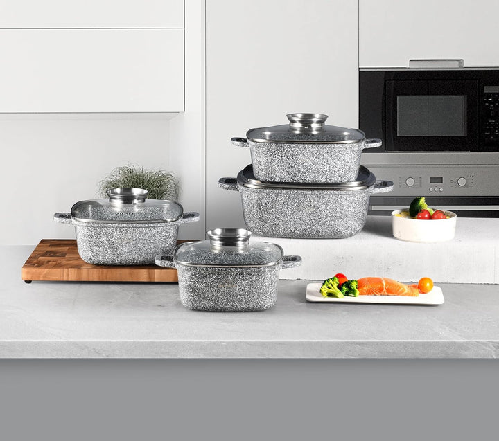 Zilner Topfset - Kochtopf Set 8-teilig - Marmorbeschichtung und Keramikbeschichtung - mit Glasdeckel