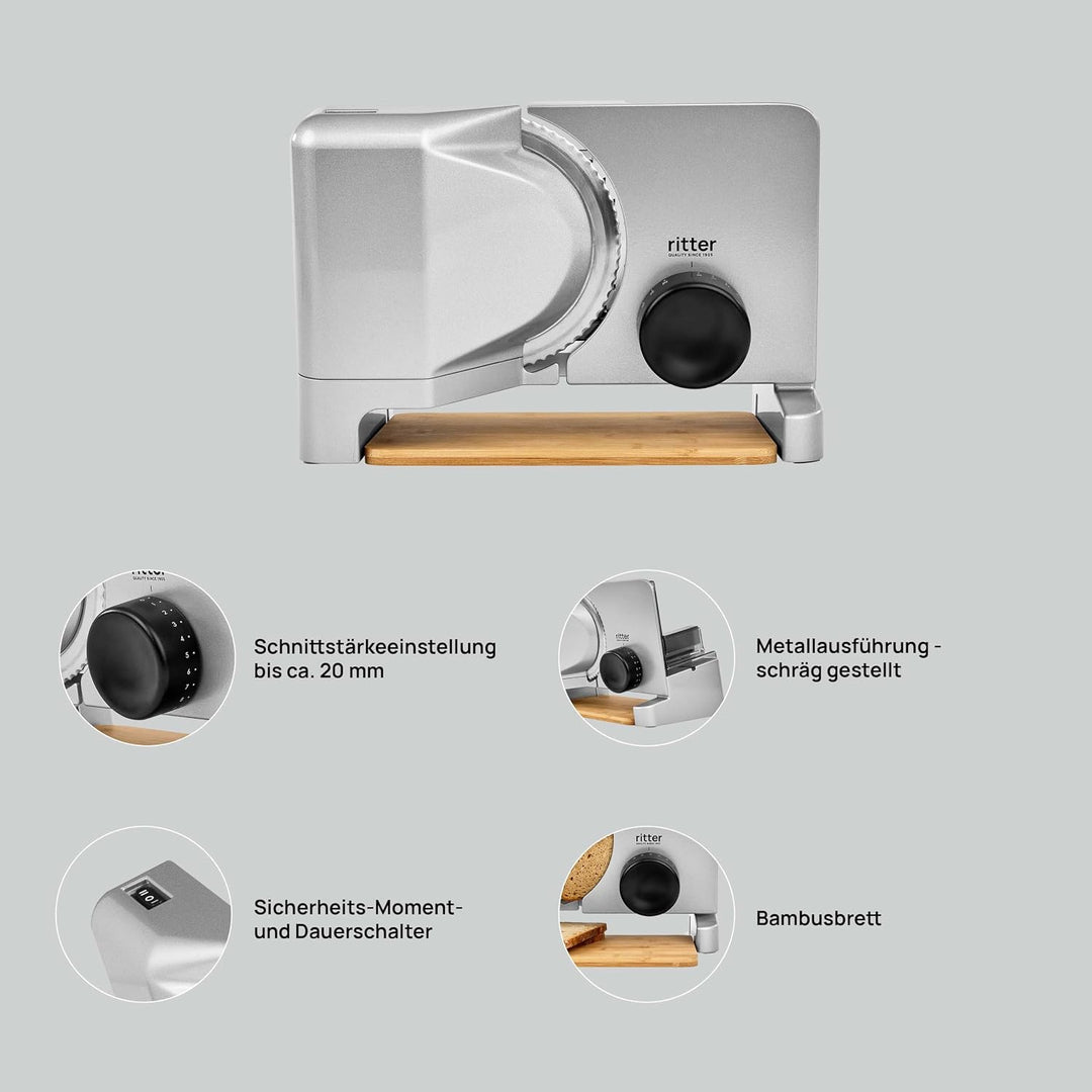 ritter varido 5 Elektrischer Allesschneider &amp; Brotschneidemaschine aus Metall mit ECO-Motor, Made in