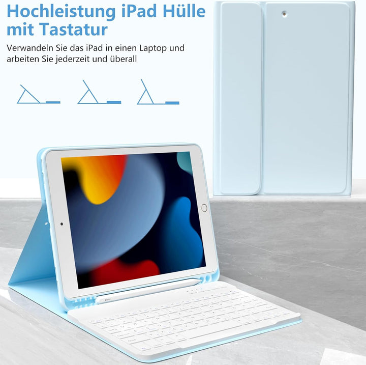 TQQ Tastatur Hülle für iPad 10.2 Zoll (9/8/7 Generation), für iPad Air 3rd und iPad Pro 10.5, Wieder