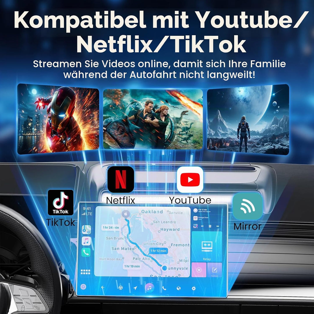Wireless CarPlay &amp; Android AutoAdapter, unterstützt Netflix/YouTube/TF Black, Black
