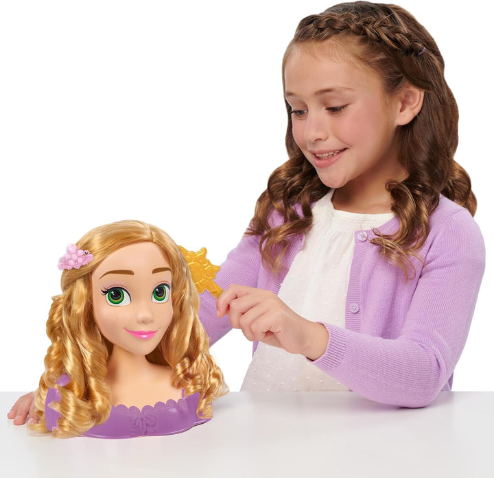 Disney Princess 20 cm Rapunzel Frisierkopf mit Zubehör, 7-teilig, Blondes Haar, Kinderspielzeug für