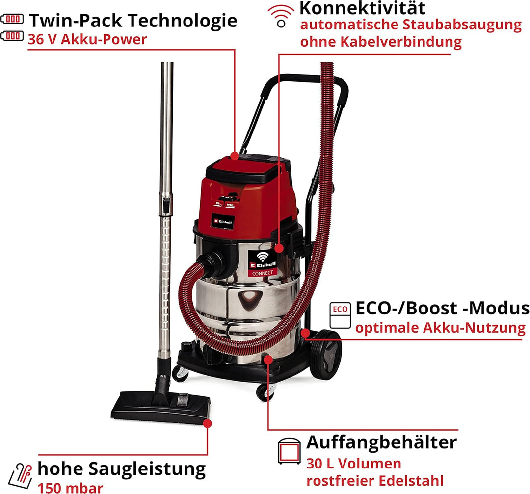 Einhell Professional Akku-Nass-Trockensauger TP-VC 36/30 S Auto Power X-Change (18V, Auto-Start Konn