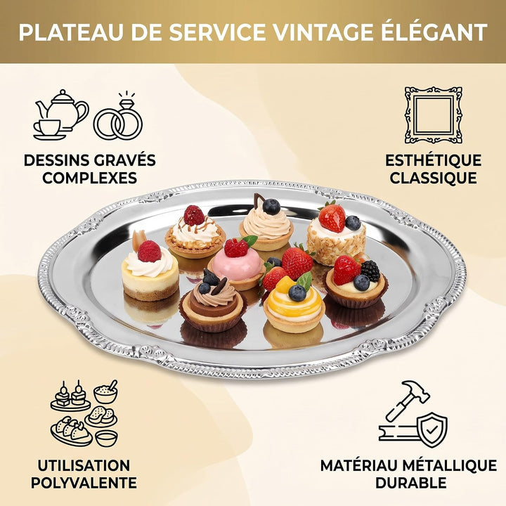 Zerodis Desserttablett, Vintage-Servierplatte aus Metall Im Hofstil mit Gravur, Dekorative Servierpl