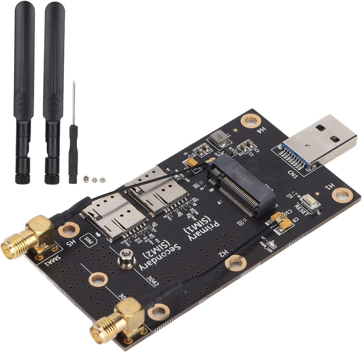ASHATA NGFF M.2 auf USB3.0 Adapter,Dual-SIM-Kartensteckplatz LTE-Modem mit Antennenschrauben und Sch