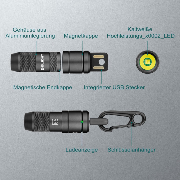 OLIGHT iMini 2 Mini LED USB-Aufladbare Taschenlampe Schlüsselhänger mit magnetischen Basis, 50LM 19,