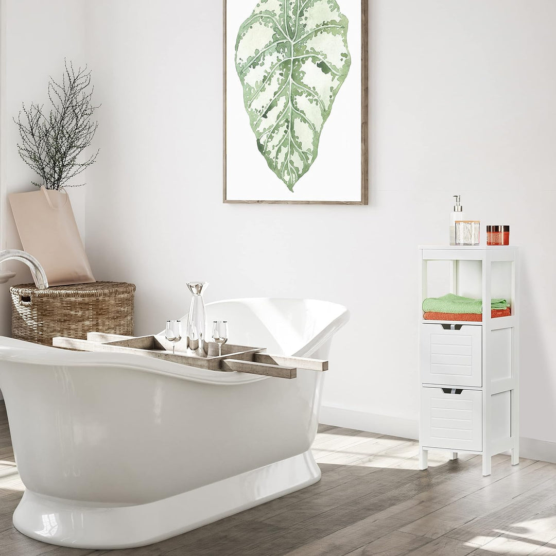 Relaxdays Badezimmerschrank, Landhausstil, HBT: 90 x 30 x 30 cm, 2 Schubladen, 1 Ablage, freistehend
