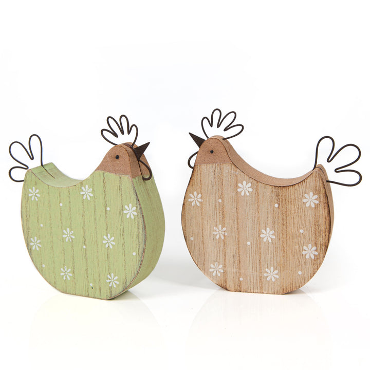 Logbuch-Verlag 2 Hühner Figuren Hahn + Henne grün braun Frühling Ostern Deko zum Hinstellen 12,5 cm