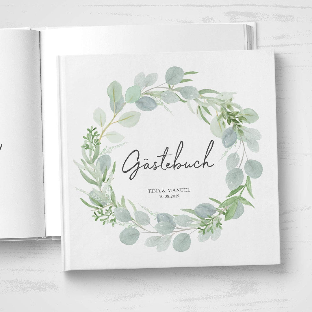 DeinWeddingshop Gästebuch Hochzeit - personalisiert - Hochzeitsgästebuch, Hardcover 21x21 cm (Inhalt