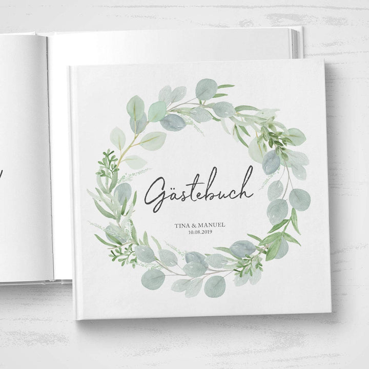 DeinWeddingshop Gästebuch Hochzeit - personalisiert - Hochzeitsgästebuch, Hardcover 21x21 cm (Inhalt