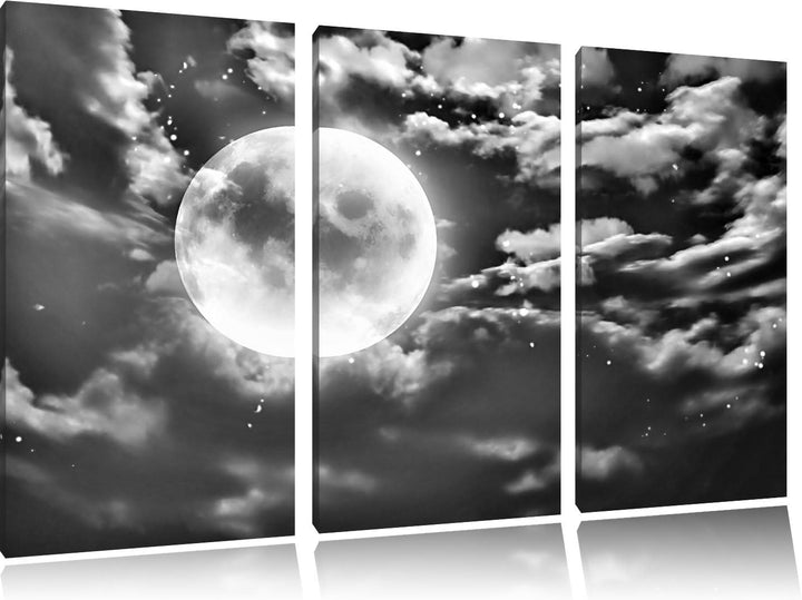 Pixxprint Vollmond als Leinwandbild/Grösse: 3 Teilig (120x80) cm/Wandbild/Kunstdruck/fertig bespannt