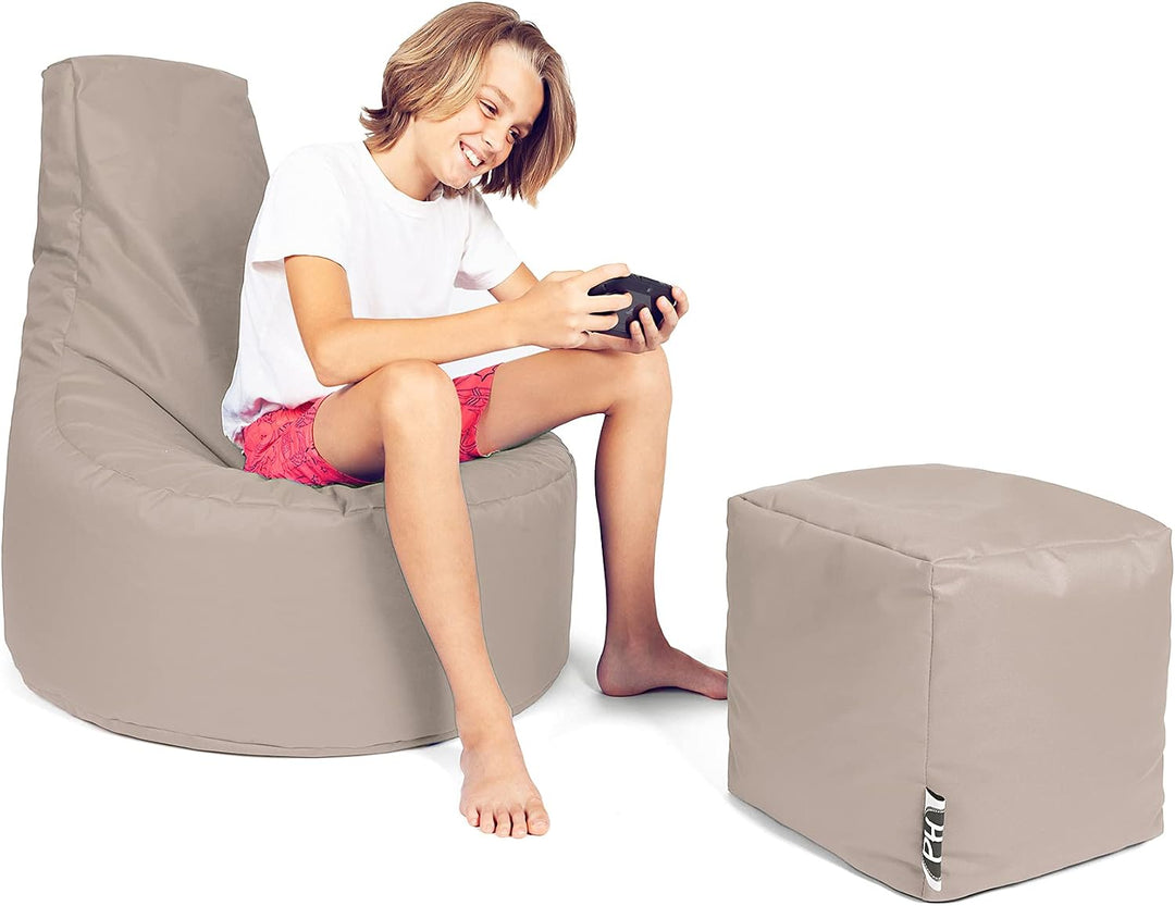 PATCH HOME Gamer Kissen Lounge Kissen Sitzsack Sessel Sitzkissen Bean Bag + Würfel/Hocker mit Reissv