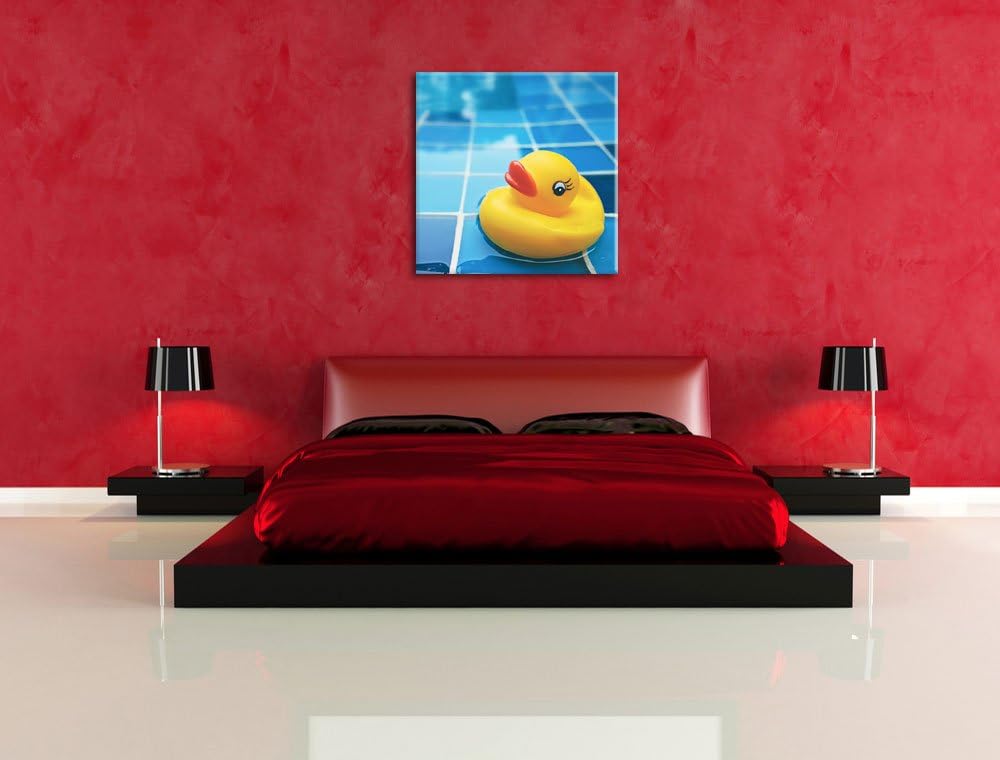 Quietsche Ente im Bad, Format: 70x70 auf Leinwand, XXL riesige Bilder fertig gerahmt mit Keilrahmen,