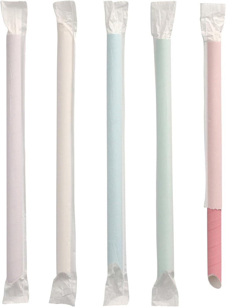 Papstar Bubble Tea Halme, Papier Ø 12 mm, 20 cm farbig sortiert einzeln gehüllt, einseitig spitz 888