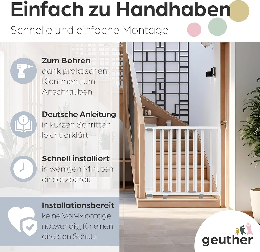 Geuther Treppenschutzgitter Plus - Absperrgitter zur Verhinderung von Stürzen von der Treppe -Verste