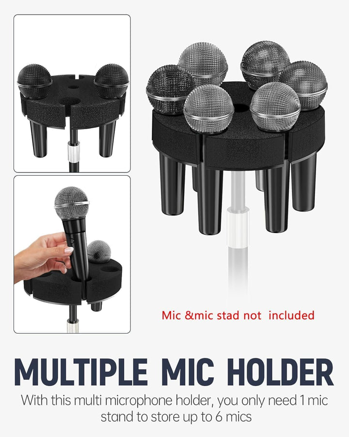 6-Multi Mikrofonhalter, Legierungssockel, Schaumkissen und Rollschutzringe, Organizer für Mikrofonst