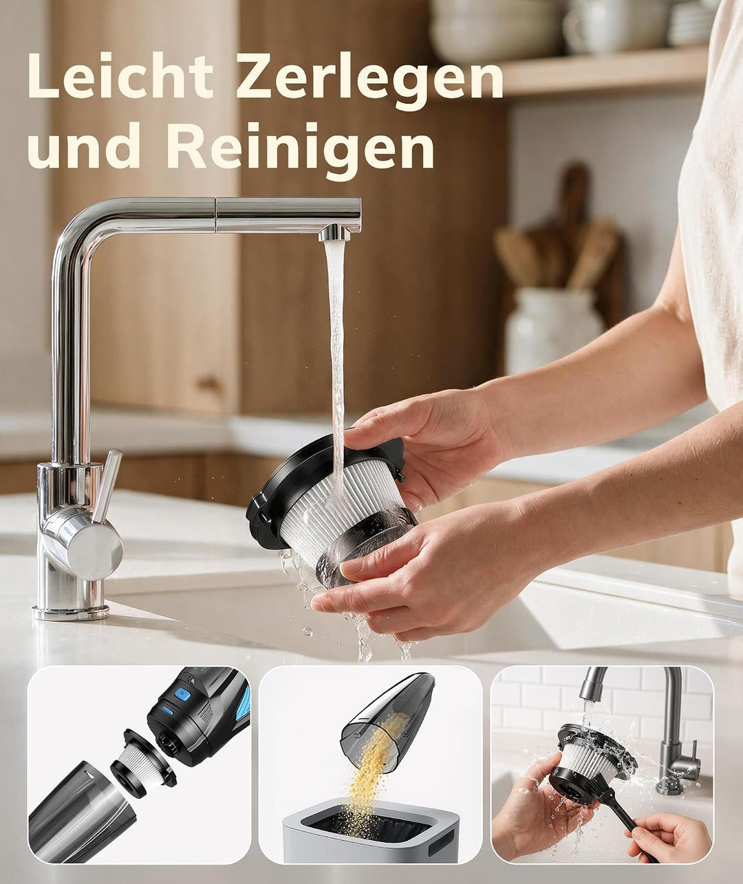 Topipop Handstaubsauger Akku Kabelloser Staubsauger Schwarz | 25000Pa Starke Saugkraft mit HEPA-Filt