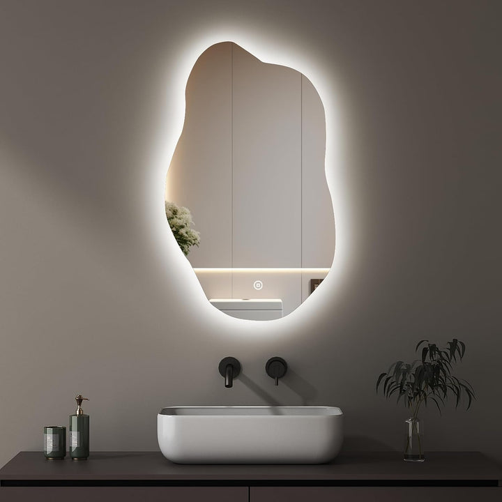 Boromal Asymmetrischer Spiegel mit Beleuchtung, Badspiegel mit Beleuchtung 62x90cm Badezimmerspiegel