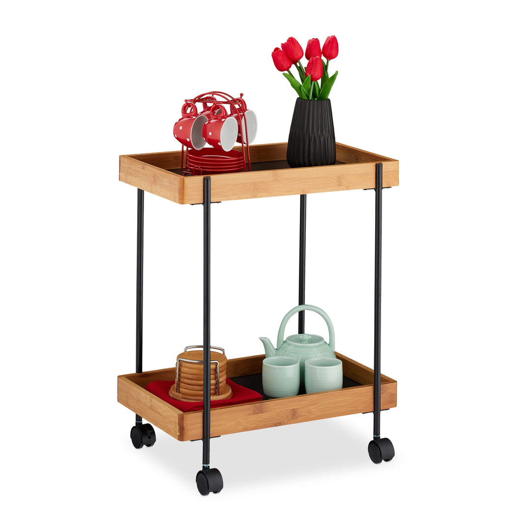 Relaxdays Servierwagen, Teewagen mit 2 Etagen, & Eisen, Beistelltisch mit Rollen, 57 x 46 x 28 cm, s
