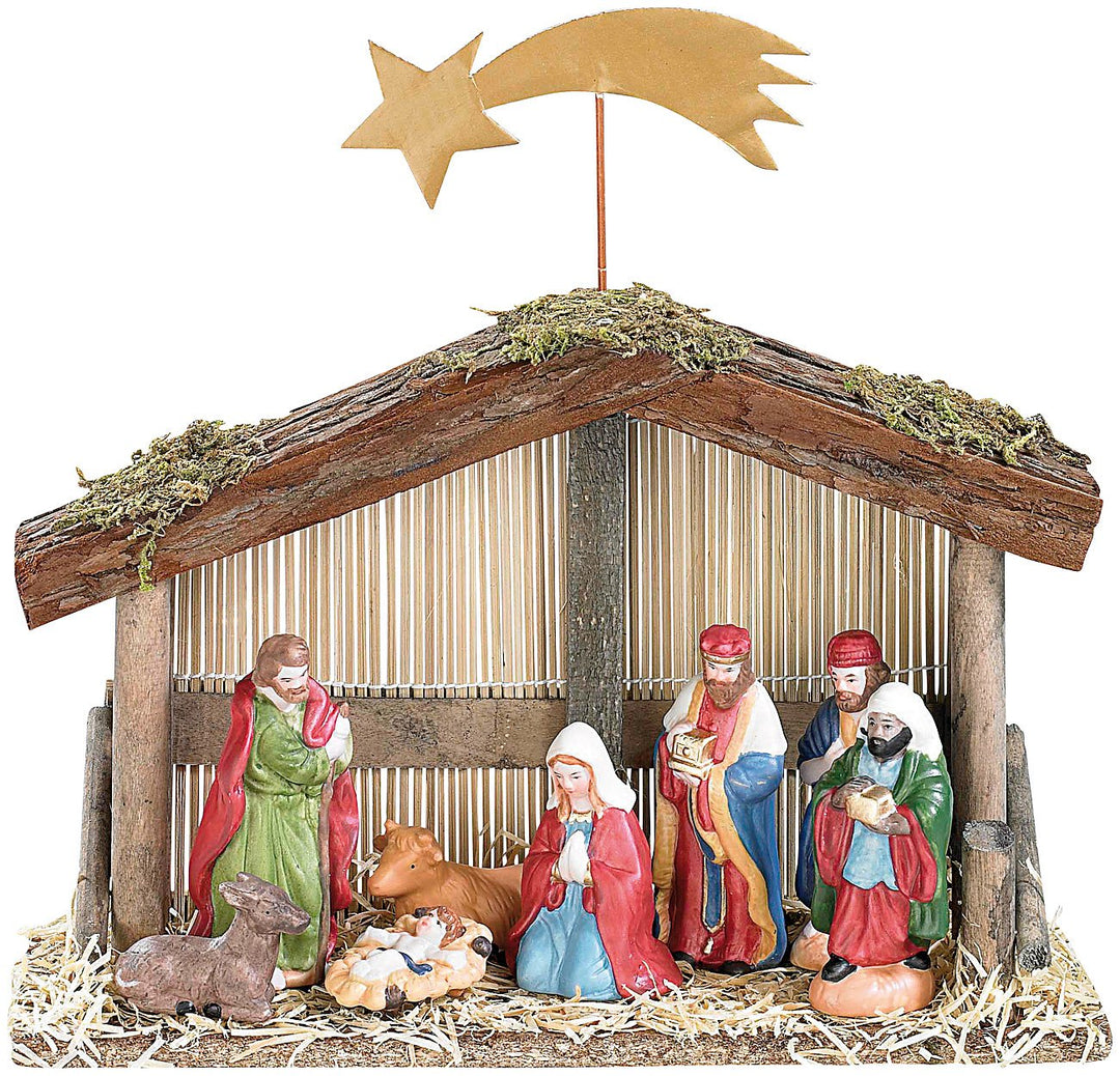 PEARL Weihnachtskrippe: Weihnachts-Krippe (10-teilig) mit handbemalten Porzellan-Figuren (Weihnachts