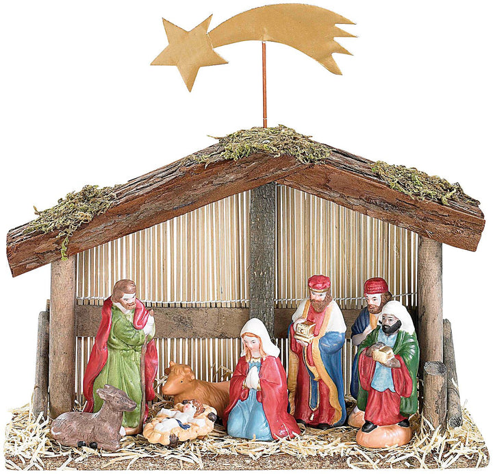 PEARL Weihnachtskrippe: Weihnachts-Krippe (10-teilig) mit handbemalten Porzellan-Figuren (Weihnachts
