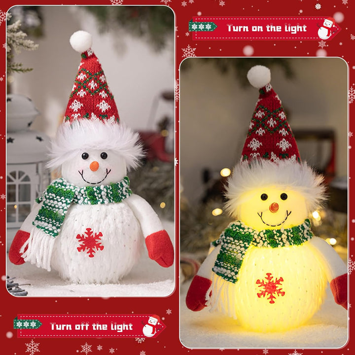 Weihnachtsdeko Schneemann Figuren mit LED Licht, 2 Stück Weihnachten Schneemann Figuren Weihnachten