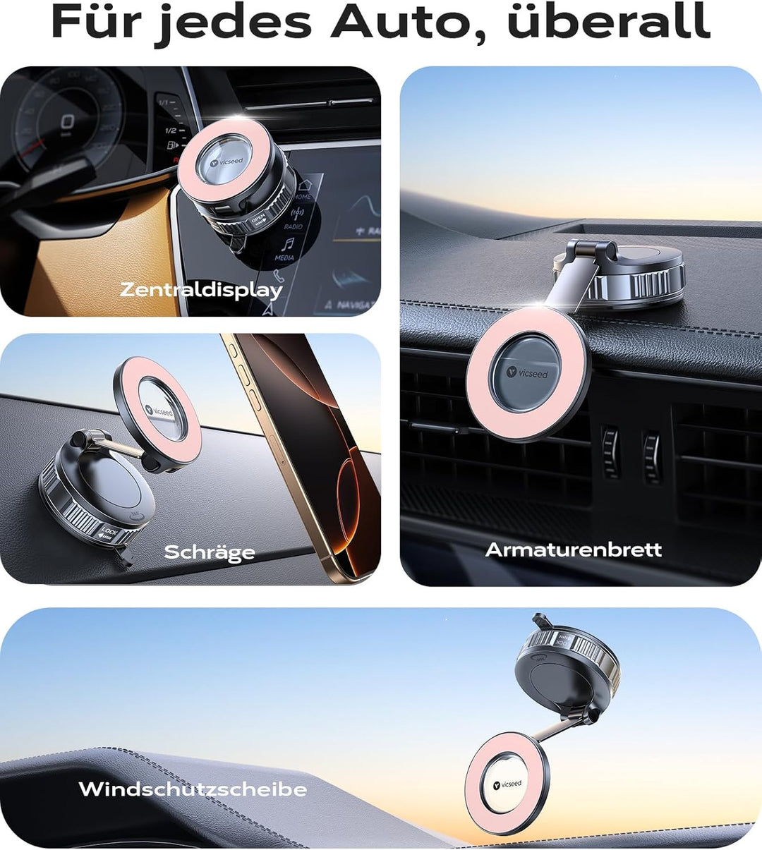 VICSEED Handyhalterung Auto Magnet für Magsafe Autohalterung [20XN55 Magnets & 20KG Vakuum Saugnapf]