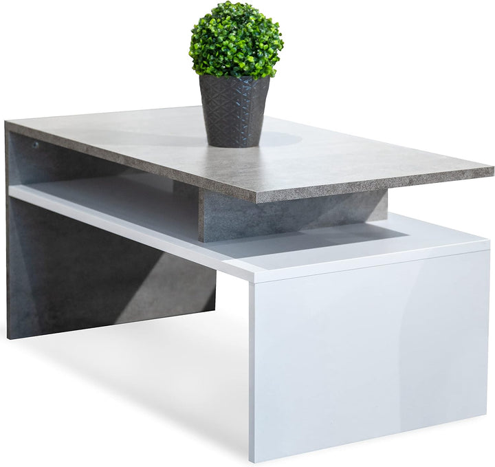 Weiss/Beton glänzender Couchtisch für das Wohnzimmer - modernistischer Look, minimalistischer Stil -