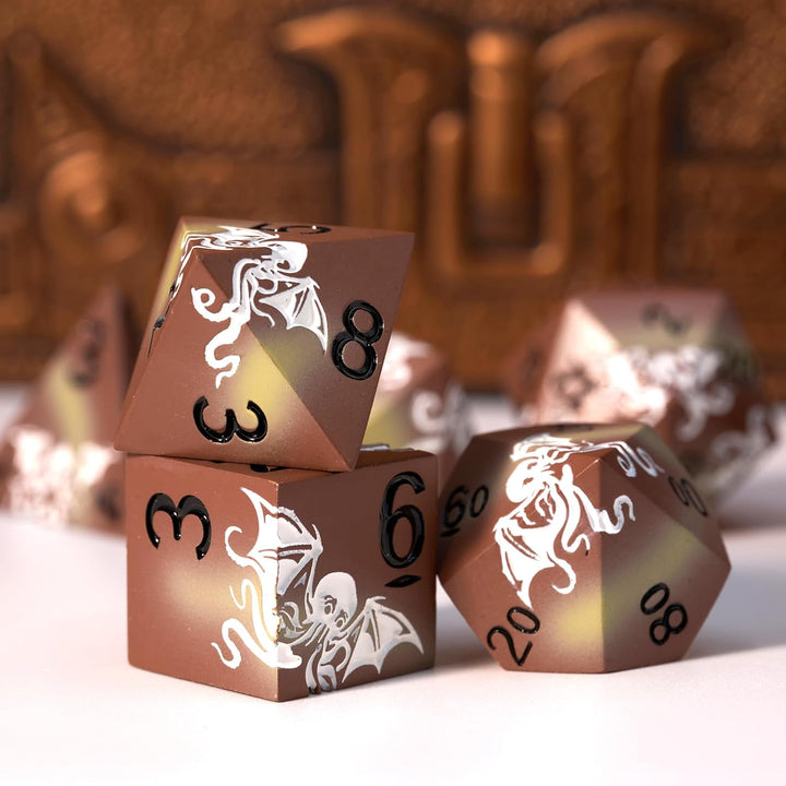 Krake Metall Würfel Set 7-teilig – Premium Polyedrische Rollenspiel Würfel mit Magnetischer Geschenk