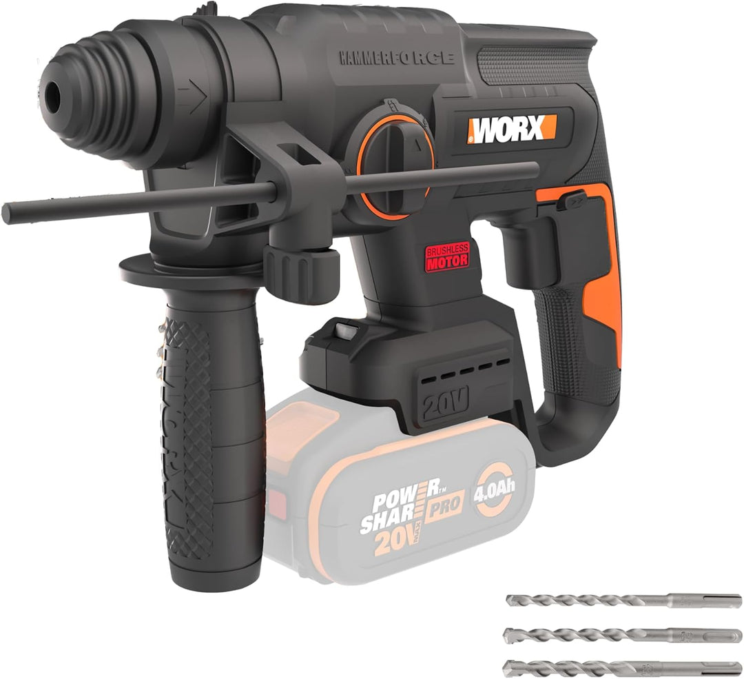 WORX NITRO WX381.9 Akku Bohrhammer 20V- bürstenloser Motor - multifunktionales Werkzeug zum Bohren,