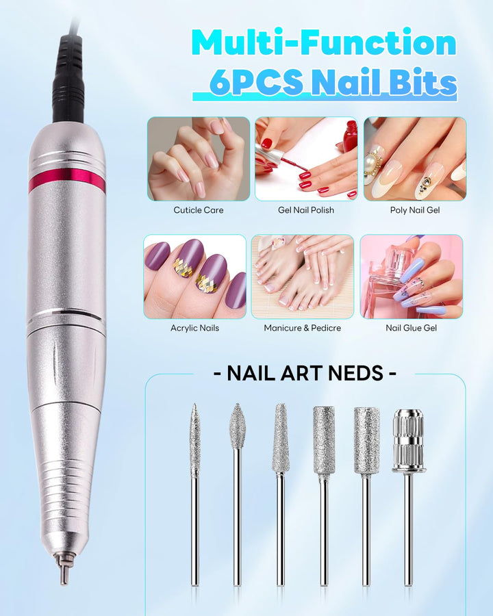 CozyZen Elektrische Nagelfräser Professional: 45000 U/min Nagelpflege-Kit mit LCD-Display（Weiss） Wei